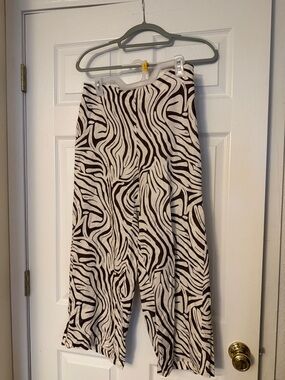 Zebra Print Wide Leg Pants - Brown & Ivory New Without Tags
